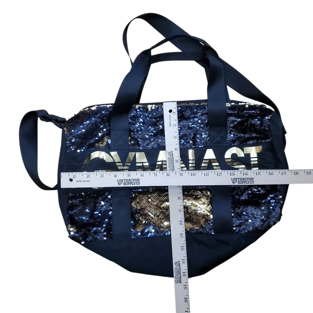 Justice Black & Gold Sequined Gymnast‎ Gym Bag Small Adjustable Shoulder Strap